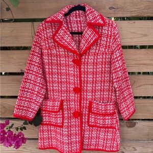 VINTAGE Red and White Women's Knit Coat